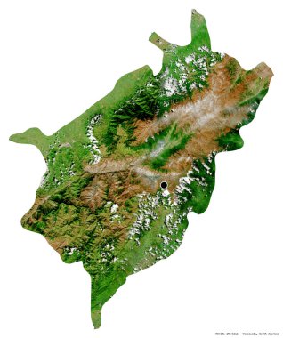 Merida 'nın şekli, Venezuela eyaleti, başkenti beyaz arka planda izole edilmiş. Uydu görüntüleri. 3B görüntüleme