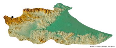 Miranda 'nın şekli, Venezuela eyaleti, başkenti beyaz arka planda izole edilmiş. Topografik yardım haritası. 3B görüntüleme
