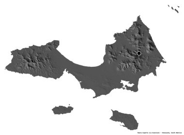 Nueva Esparta 'nın şekli, Venezuela eyaleti, başkenti beyaz arka planda izole edilmiş. Çift seviyeli yükseklik haritası. 3B görüntüleme