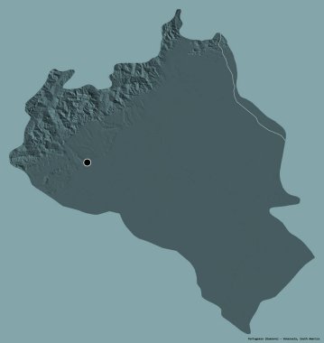 Portekiz 'in şekli, Venezuela eyaleti, başkenti katı renk arka planında izole edilmiş. Renkli yükseklik haritası. 3B görüntüleme