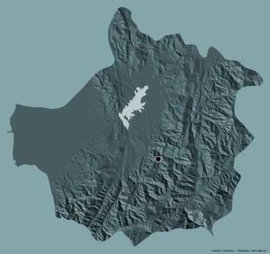 Trujillo 'nun şekli, Venezuela eyaleti, başkenti katı renk arkaplanı ile izole edilmiş. Renkli yükseklik haritası. 3B görüntüleme