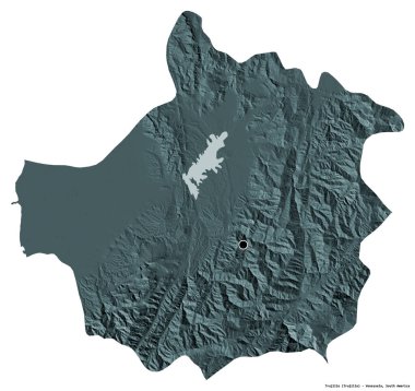 Trujillo 'nun şekli, Venezuela eyaleti, başkenti beyaz arka planda izole edilmiş. Renkli yükseklik haritası. 3B görüntüleme