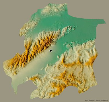 Yaracuy 'un şekli, Venezuela eyaleti, başkenti katı renk arka planında izole edilmiş. Topografik yardım haritası. 3B görüntüleme