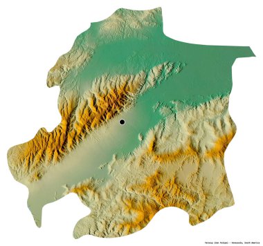 Yaracuy 'un şekli, Venezuela eyaleti, başkenti beyaz arka planda izole edilmiş. Topografik yardım haritası. 3B görüntüleme