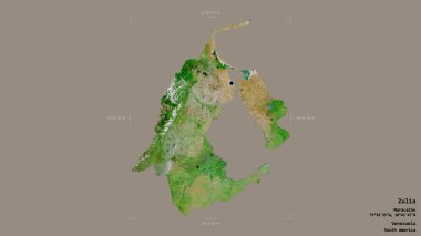 Zulia bölgesi, Venezuela eyaleti, katı bir arka planda izole edilmiş bir sınır kutusunda. Etiketler. Uydu görüntüleri. 3B görüntüleme