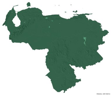 Venezuela 'nın beyaz arka planda izole edilmiş başkenti. Renkli yükseklik haritası. 3B görüntüleme