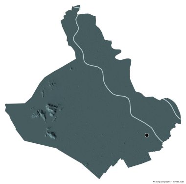 Beyaz arka planda başkenti izole edilmiş, Vietnam vilayeti An Giang 'ın sureti. Renkli yükseklik haritası. 3B görüntüleme
