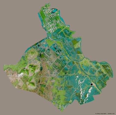 Vietnam vilayeti An Giang 'ın görüntüsü, başkenti koyu renk arka planda izole edilmiş. Uydu görüntüleri. 3B görüntüleme