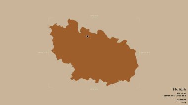 Bac Ninh bölgesi, Vietnam vilayeti, jeoreferatlı bir sınır kutusunda sağlam bir arka planda izole edilmiş. Etiketler. Desenli dokuların bileşimi. 3B görüntüleme