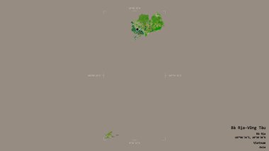 Ba Ria-Vung Tau bölgesi, Vietnam vilayeti, sağlam bir arka planda izole edilmiş bir sınır kutusunda. Etiketler. Uydu görüntüleri. 3B görüntüleme