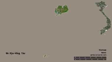 Vietnam 'ın başkenti Ba Ria-Vung Tau' nun katı bir geçmişi var. Uzaklık ölçeği, bölge önizlemesi ve etiketleri. Uydu görüntüleri. 3B görüntüleme