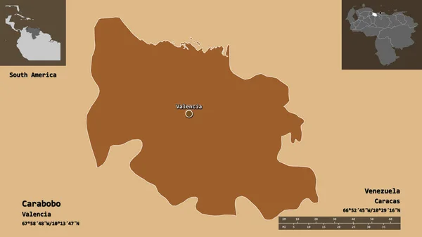Shape Carabobo State Venezuela Its Capital Distance Scale Previews Labels — Stock Photo, Image