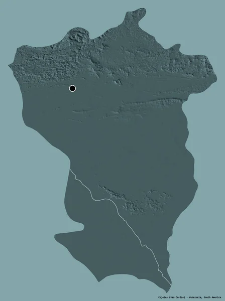 科伊迪思的形状 委内瑞拉的一个州 它的首都孤立在一个坚实的色彩背景 彩色高程图 3D渲染 — 图库照片