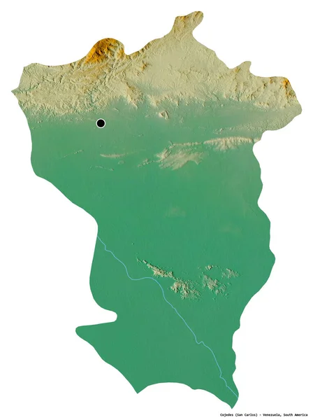 ベネズエラのコジェデス州の形で 首都は白い背景に孤立しています 地形図 3Dレンダリング — ストック写真