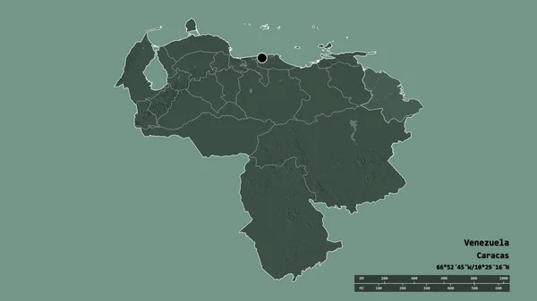 Desaturated Shape Venezuela Its Capital Main Regional Division Separated Delta — Stock Photo, Image