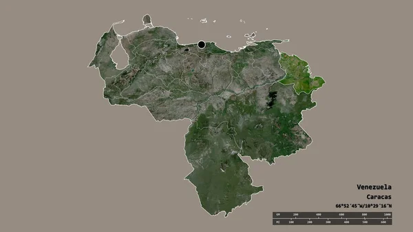 委内瑞拉以首都 主要区域分部和分离的三角洲阿马库罗地区为首都的专制形态 卫星图像 3D渲染 — 图库照片
