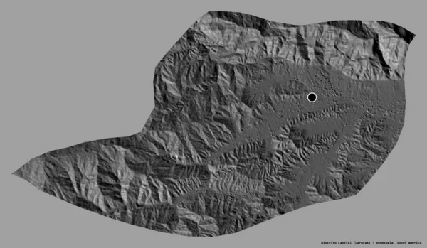 委内瑞拉州Distrito Capital的形状 其首都以纯色背景隔离 Bilevel高程图 3D渲染 — 图库照片