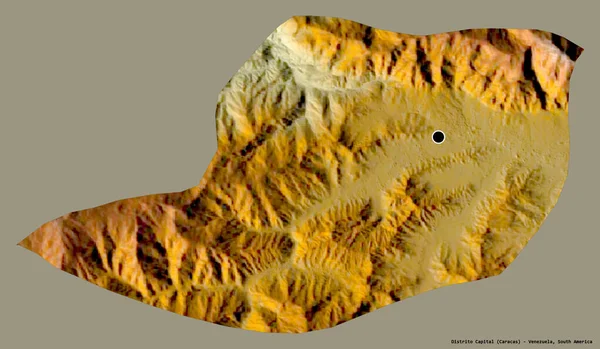 Venezuela eyaletinin Dağıtım Başkenti şekli, başkenti katı renk arkaplanı ile izole edilmiş. Topografik yardım haritası. 3B görüntüleme