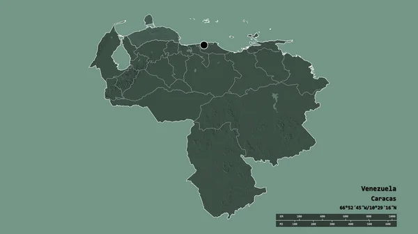 Forme Désaturée Venezuela Avec Capitale Principale Division Régionale Zone Séparée — Photo
