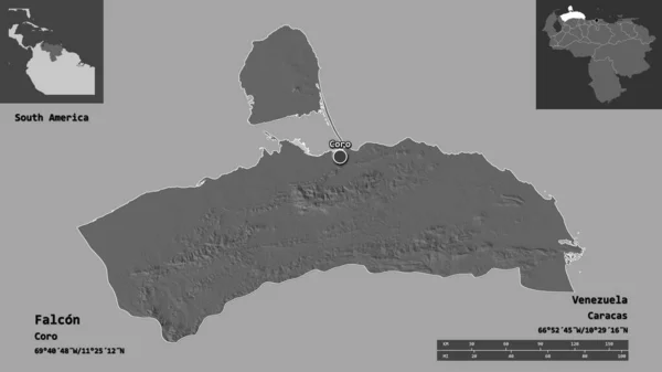 Venezuela Eyaleti Başkenti Falcon Şekli Uzaklık Ölçeği Gösterimler Etiketler Çift — Stok fotoğraf