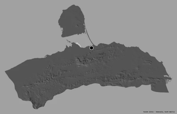 ベネズエラの状態であるファルコンの形は その資本が固体色の背景に隔離されています 標高マップ 3Dレンダリング — ストック写真