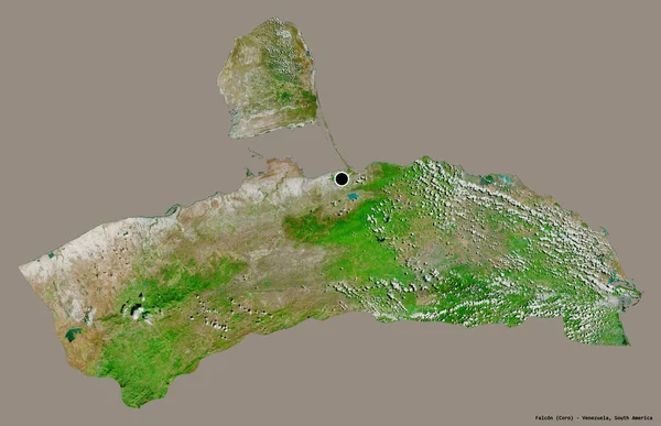 ベネズエラの状態であるファルコンの形は その資本が固体色の背景に隔離されています 衛星画像 3Dレンダリング — ストック写真