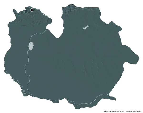 ベネズエラのグアリコ州の形で その首都は白い背景に孤立しています 色の標高マップ 3Dレンダリング — ストック写真