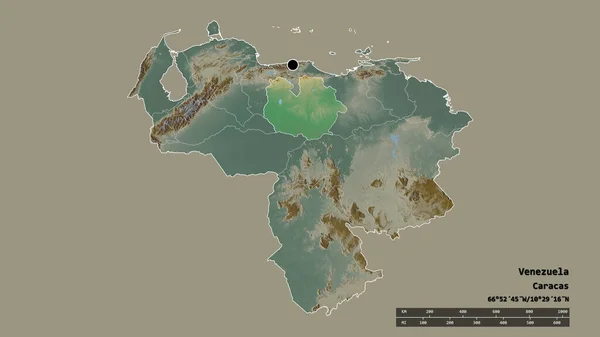 Forme Désaturée Venezuela Avec Capitale Principale Division Régionale Région Séparée — Photo