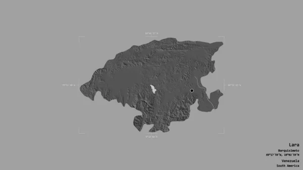 委内瑞拉拉腊地区 在一个地理参考方块中被隔离在坚实的背景下 Bilevel高程图 3D渲染 — 图库照片