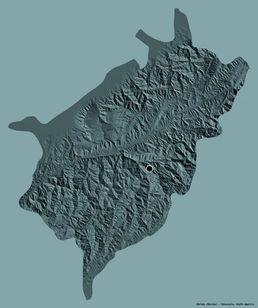 ベネズエラの州であるメリダの形は その首都はしっかりとした色の背景に隔離されています 色の標高マップ 3Dレンダリング — ストック写真