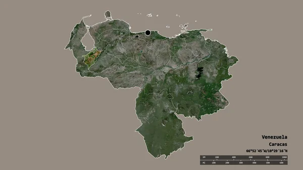 主要な地域部門と分離メリダ地域とベネズエラの荒廃した形 ラベル 衛星画像 3Dレンダリング — ストック写真