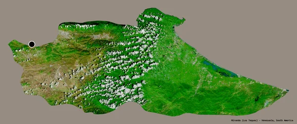 委内瑞拉米兰达的形状 其首都被隔离在一个坚实的色彩背景上 卫星图像 3D渲染 — 图库照片