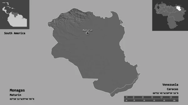 Σχήμα Monagas Πολιτεία Της Βενεζουέλας Και Την Πρωτεύουσά Της Κλίμακα — Φωτογραφία Αρχείου