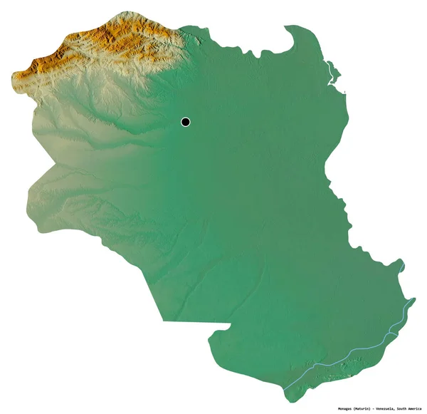 Tvar Monagas Stát Venezuela Hlavním Městem Izolovaným Bílém Pozadí Topografická — Stock fotografie