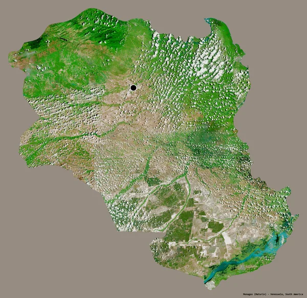 委内瑞拉的莫纳加斯形状 其首都被隔离在纯色的背景下 卫星图像 3D渲染 — 图库照片
