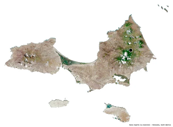 Alakja Nueva Esparta Venezuela Állam Főváros Elszigetelt Fehér Alapon Műholdas — Stock Fotó