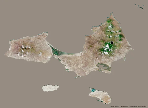 委内瑞拉新埃斯帕塔州的形状 其首都以纯色背景隔离 卫星图像 3D渲染 — 图库照片