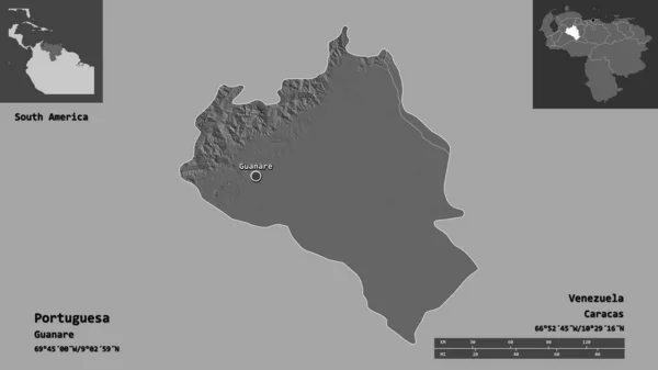 Tvar Portugalska Státu Venezuela Jeho Hlavního Města Měřítko Vzdálenosti Náhledy — Stock fotografie