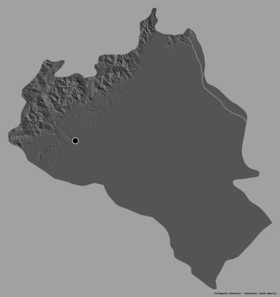 ポルトガルの形 ベネズエラの状態 その首都は 固体色の背景に隔離されています 標高マップ 3Dレンダリング — ストック写真