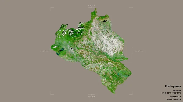ベネズエラの州であるポルトガルの地域は 洗練された境界の箱の中にしっかりとした背景に隔離されています ラベル 衛星画像 3Dレンダリング — ストック写真