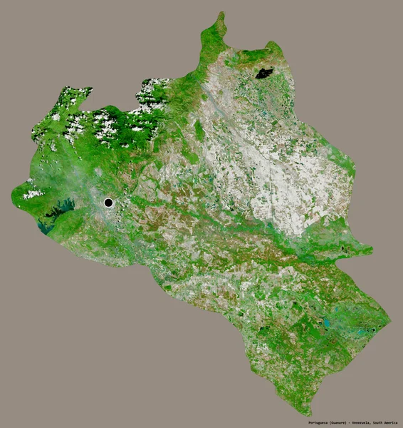 ポルトガルの形 ベネズエラの状態 その首都は 固体色の背景に隔離されています 衛星画像 3Dレンダリング — ストック写真