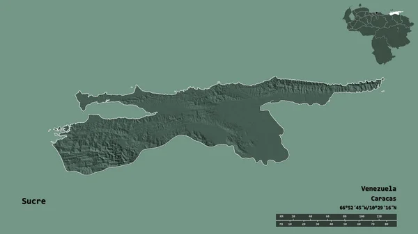 Форма Сукре Штат Венесуела Своєю Столицею Ізольованою Твердому Тлі Масштаб — стокове фото