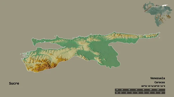 Form Sucre Staten Venezuela Med Dess Huvudstad Isolerad Solid Bakgrund — Stockfoto