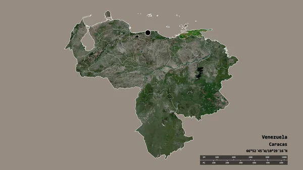 主要な地域部門と分離スクレー地域とベネズエラの荒廃した形 ラベル 衛星画像 3Dレンダリング — ストック写真