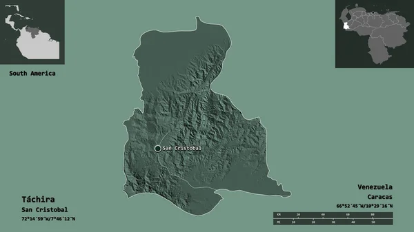 Shape Tachira State Venezuela Its Capital Distance Scale Previews Labels — Stock Photo, Image