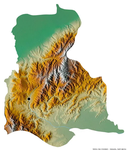 Tvar Tachiry Stát Venezuela Hlavním Městem Izolovaným Bílém Pozadí Topografická — Stock fotografie