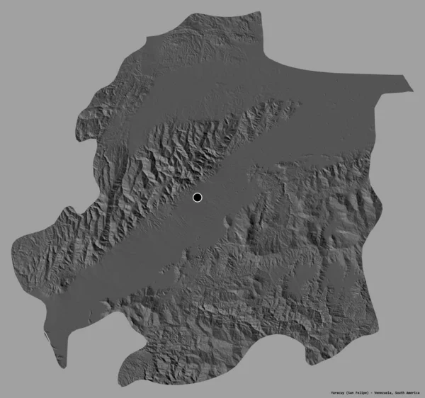 委内瑞拉的Yaracuy形状 首都用纯色背景隔开 Bilevel高程图 3D渲染 — 图库照片