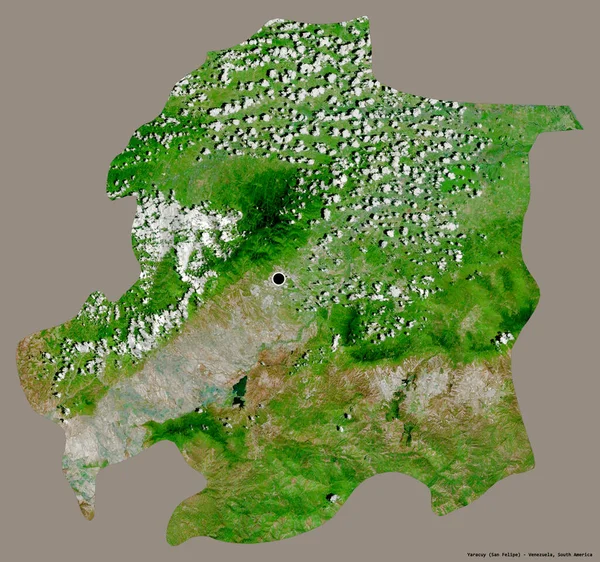 委内瑞拉的Yaracuy形状 首都用纯色背景隔开 卫星图像 3D渲染 — 图库照片