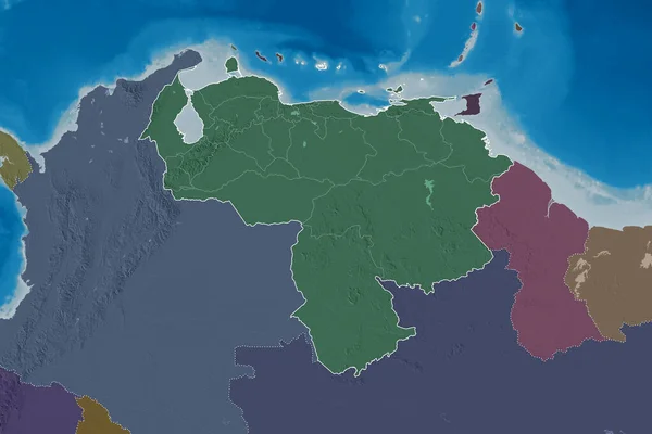 Расширенная Территория Венесуэлы Странами Международными Региональными Границами Цветная Карта Высоты — стоковое фото