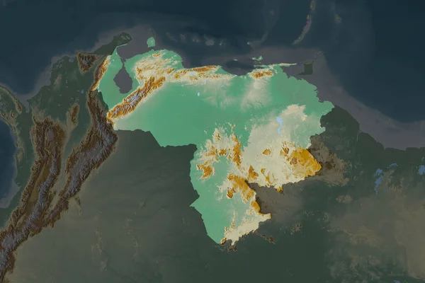 Shape Venezuela Separated Desaturation Neighboring Areas Topographic Relief Map Rendering — Stock Photo, Image